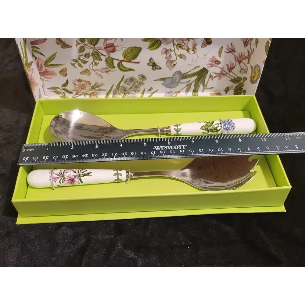 Portmeirion Botanic Garden 2-Piece Salad Servers Set-Stainless Steel & Porcelain